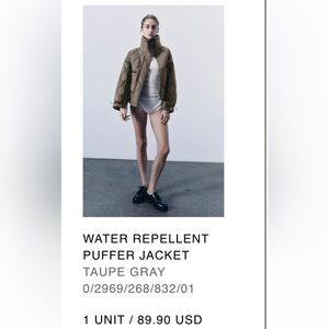 ZARA Water repellent puffer jacket. Worn once
